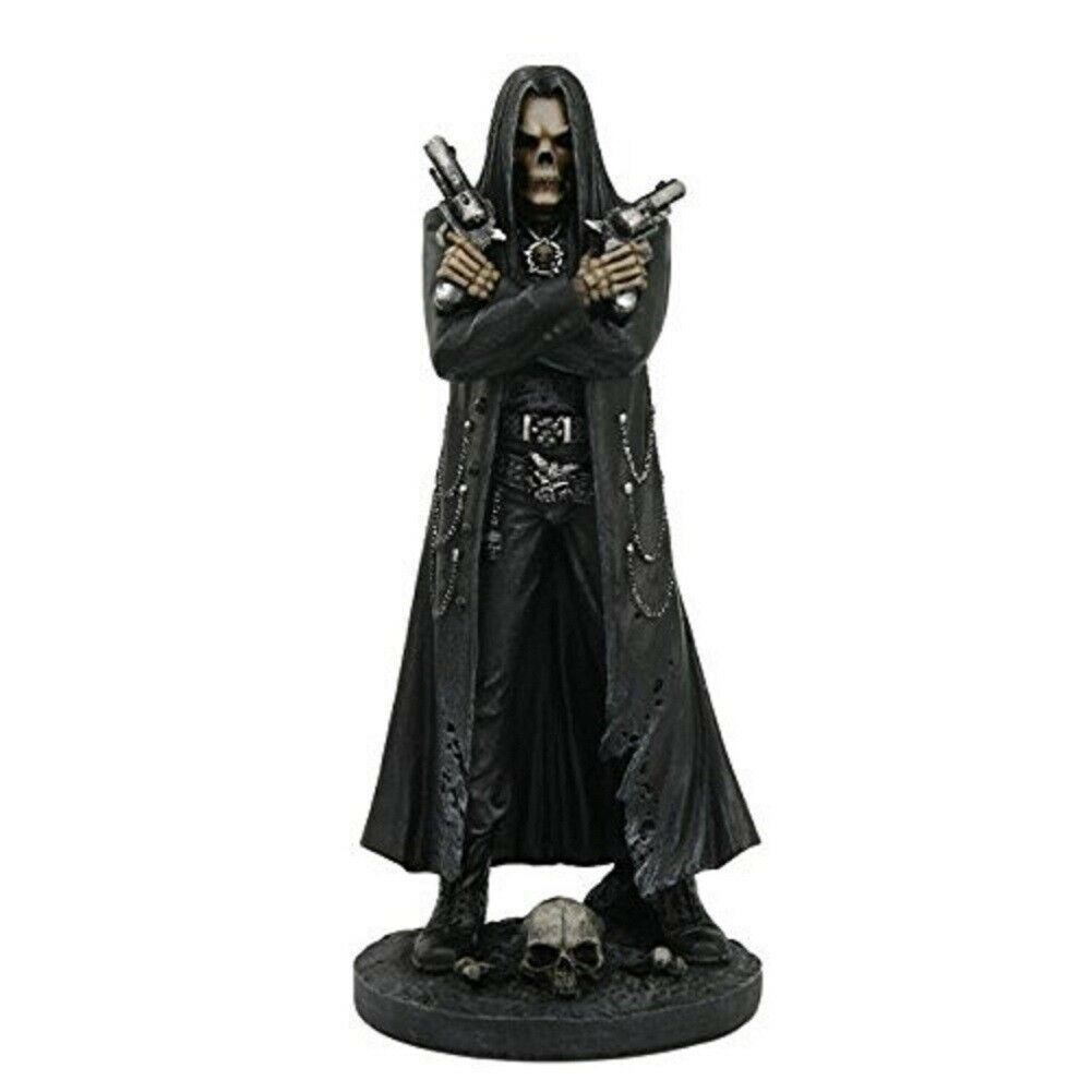 Dual Wielding Revolver Gun Grim Reaper Assassin Figurine Statue 10 Inch New