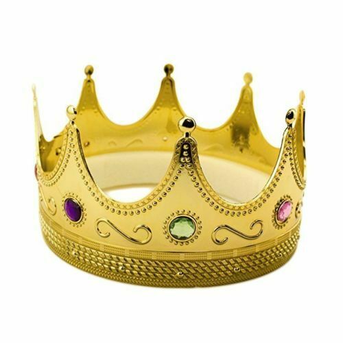 Royalty Gold Plastic King Queen Crown With Jewels 3 Wise Men Costume Accessory