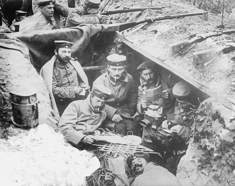 German Soldiers Relaxing In A Front-line Trench 1914 World War I Wwi 8x10 Photo