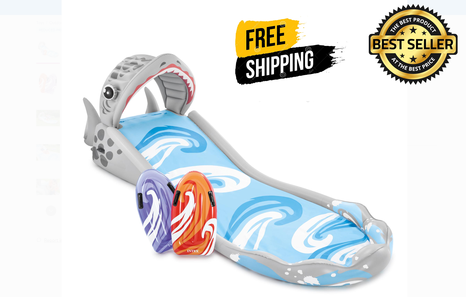 Surf Slide 15 Foot Long Inflatable Kids Backyard Splash Play Center Shark Water