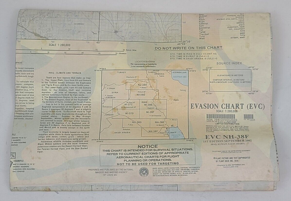 Us Army Escape Evasion Chart Map Evc Nh-38f Iraq Kuwait Saudi 2002