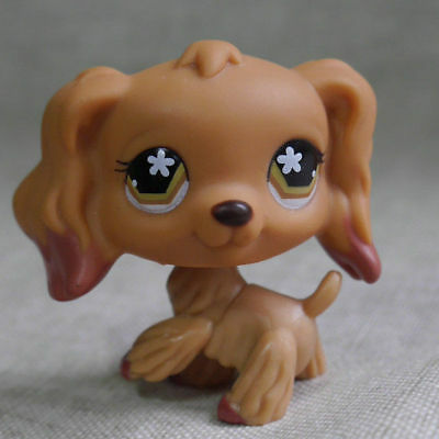 Littlest Pet Shop Rare Animal #716 Brown Cocker Spaniel Dog Flower Eyes