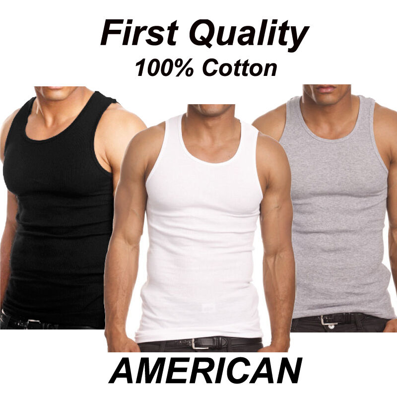 Lot 3-6 Mens 100% Cotton Tank Top A-shirt Wife Beater Undershirt Ribbed Muscle