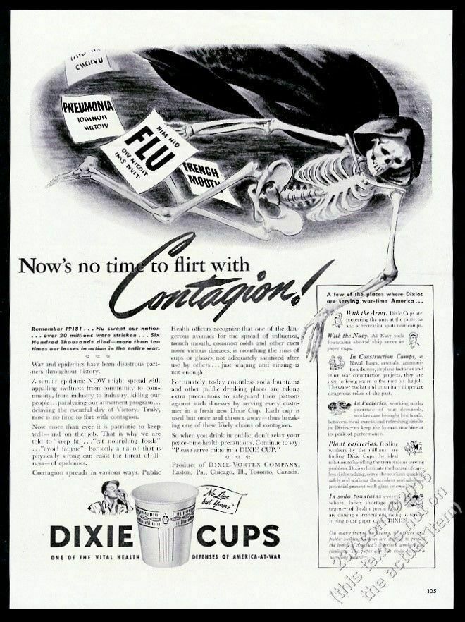 1942 Death Skeleton In Shroud Art Dixie Cups Vintage Print Ad