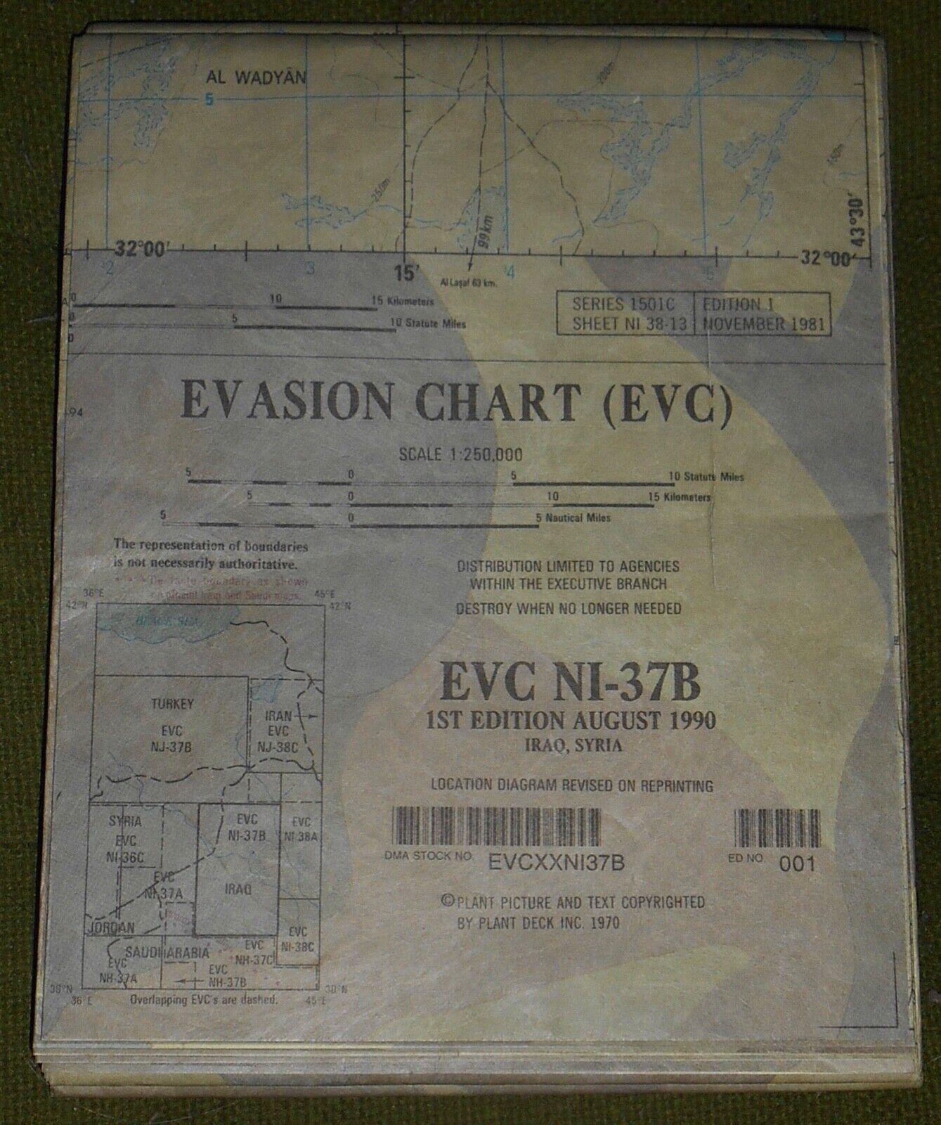 Large Us Military Escape Evasion Chart Map Evc Ni-37b Iraq Syria