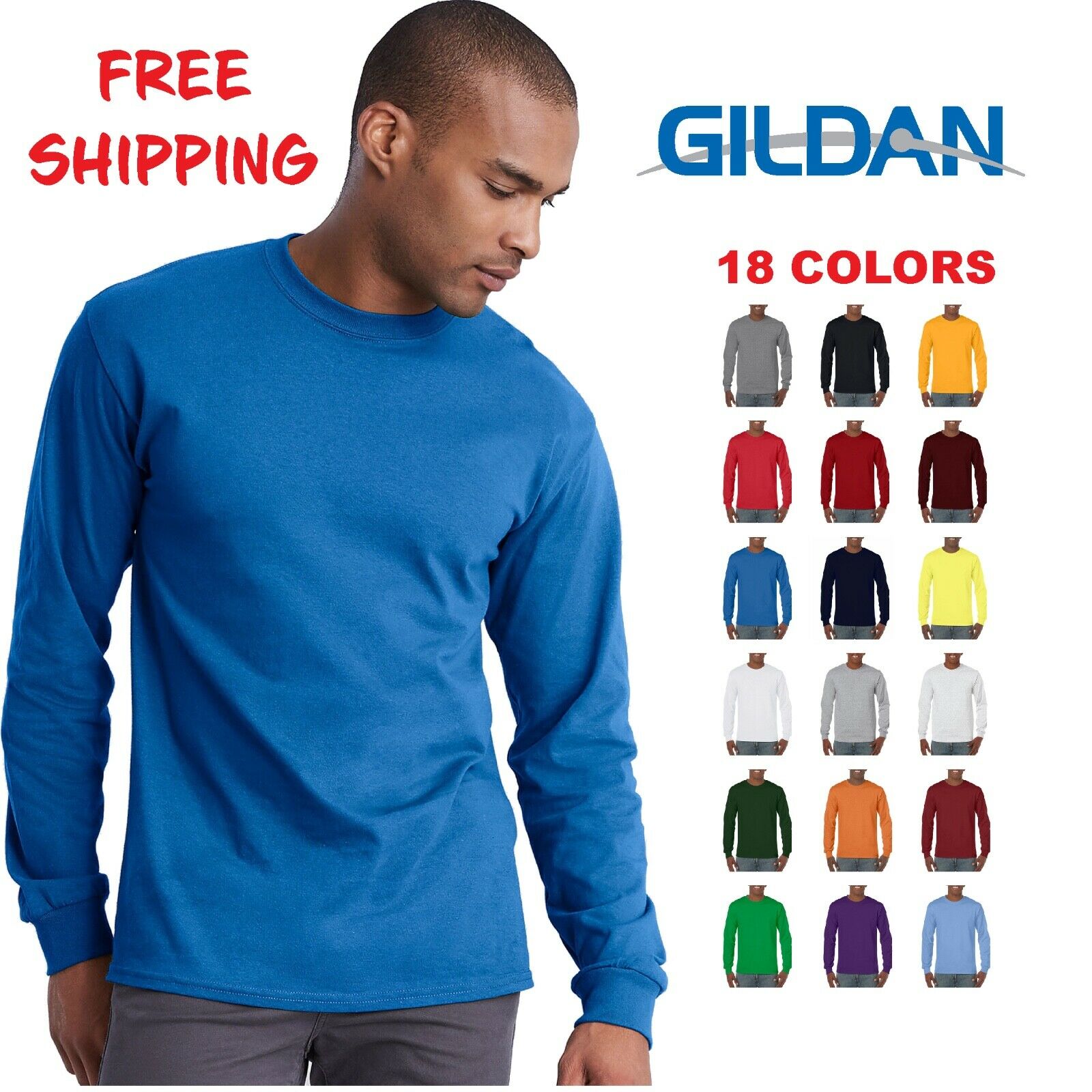Gildan Cotton Long Sleeve T Shirt Mens Blank Casual Plain Tee Sport 5400