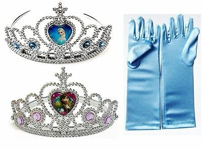 New Frozen Elsa Anna Rhinestone Tiara Crown Gloves For Girls Costume Cosplay