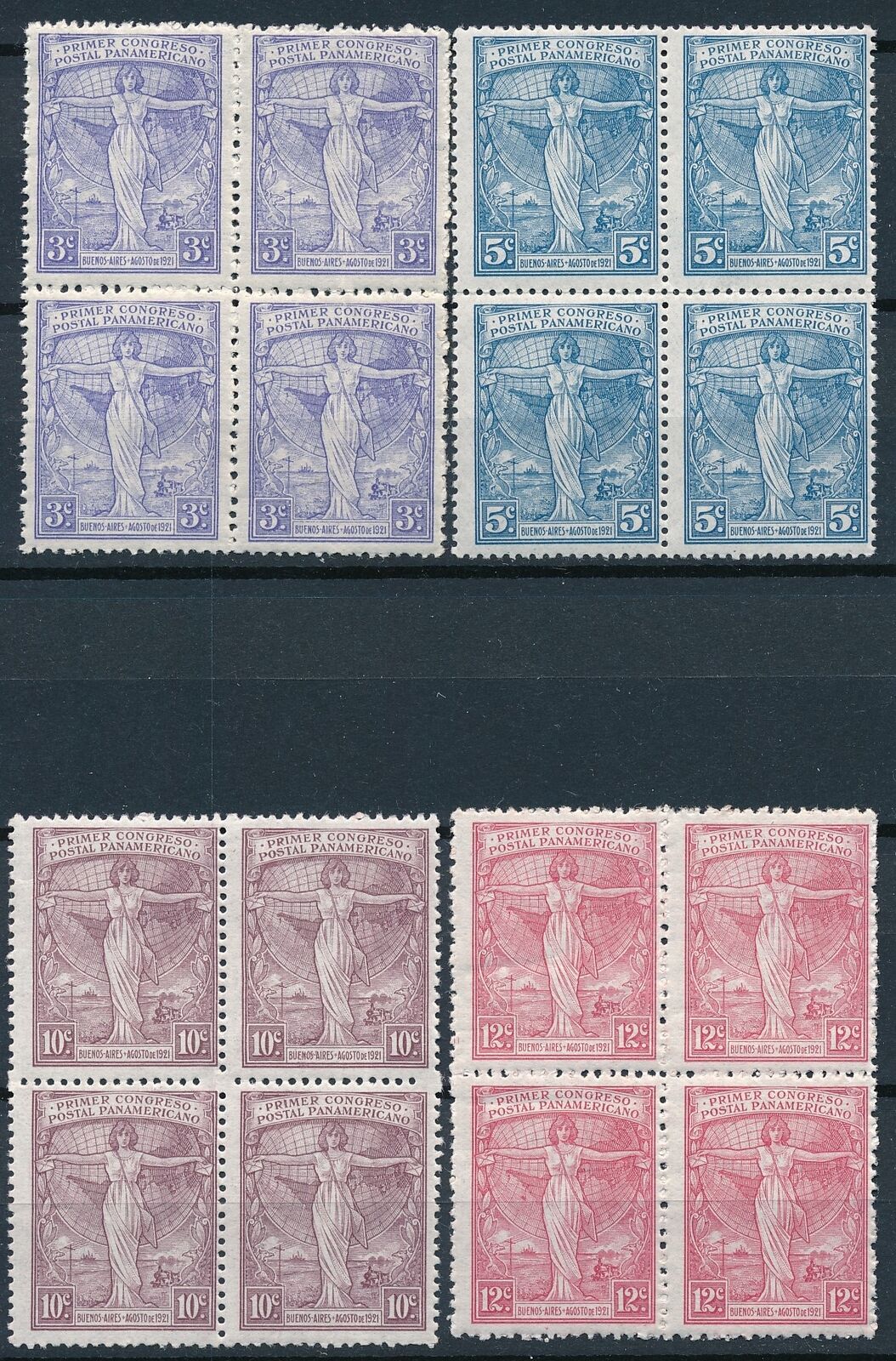 [p5601] Argentina 1921 Good Set In Bloc Of 4 Stamps Very Fine Mnh