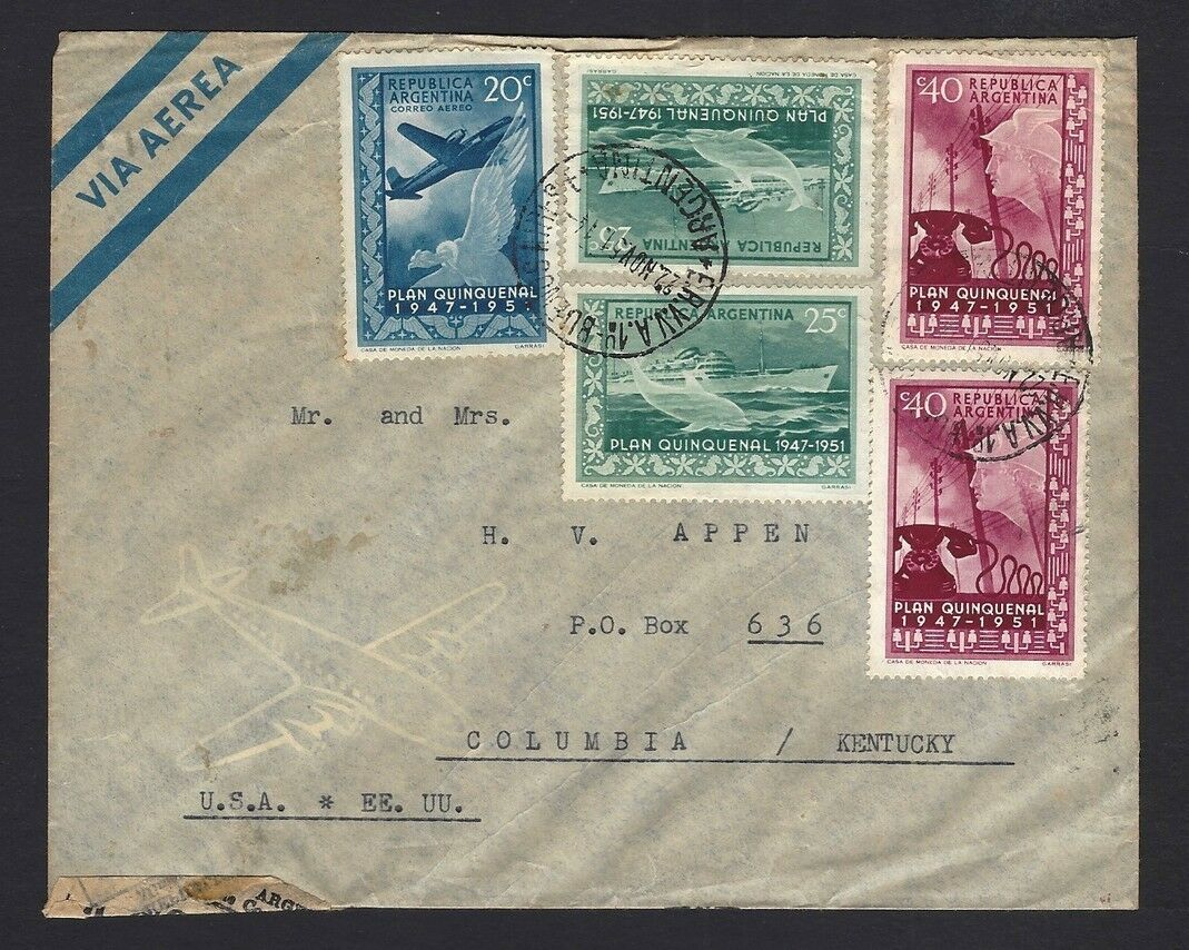 Argentina Attractively Multi Franked 1951 Registered Cover To Usa