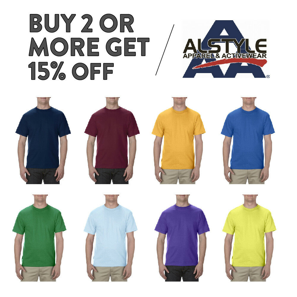 Aaa Alstyle 1301 Mens Plain T Shirt Casual Short Sleeve Shirts Basic Cotton Tee