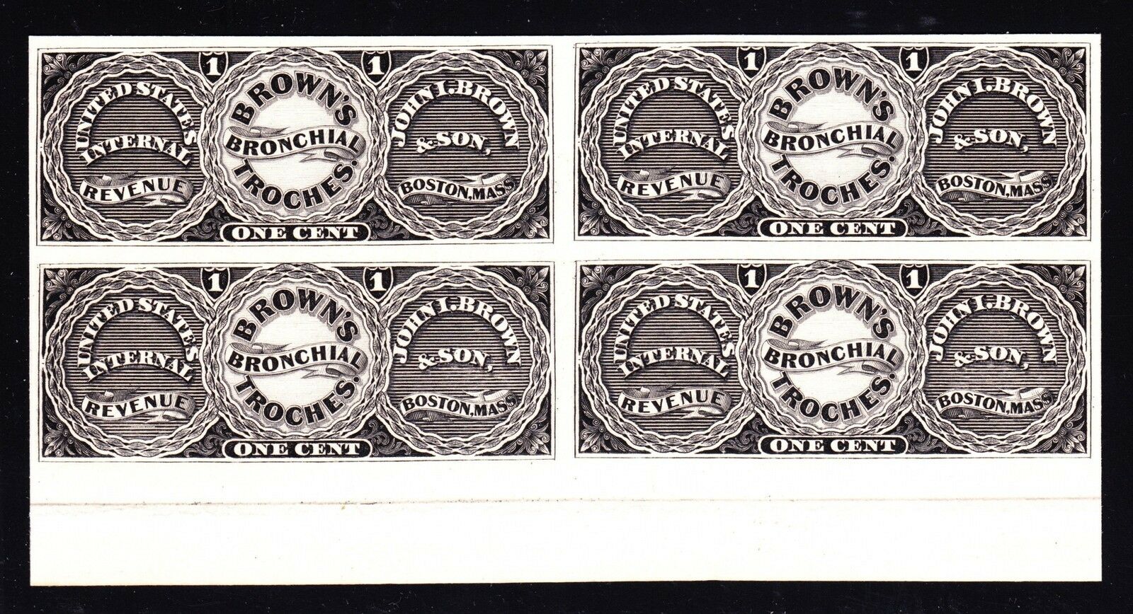 Us Rs39p3 1c Match And Medicine Block Of 4 Plate Proof Scv $400+