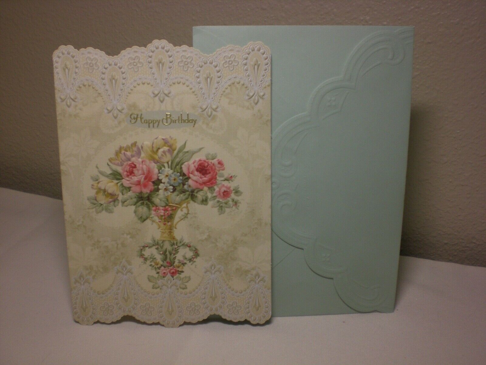 Carol's Rose Garden -  Birthday Card - A Beautiful Vase Of Flowers On The Front