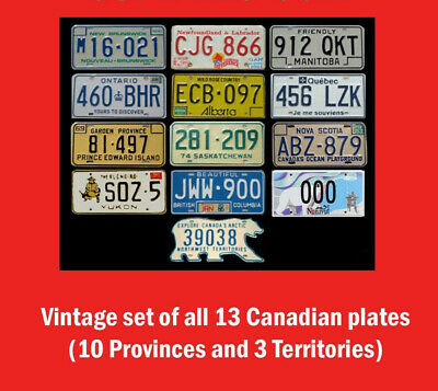 Full Set 13 Vintage Canadian License Plates Lot Tag Nunavut And Nwt Bear Canada