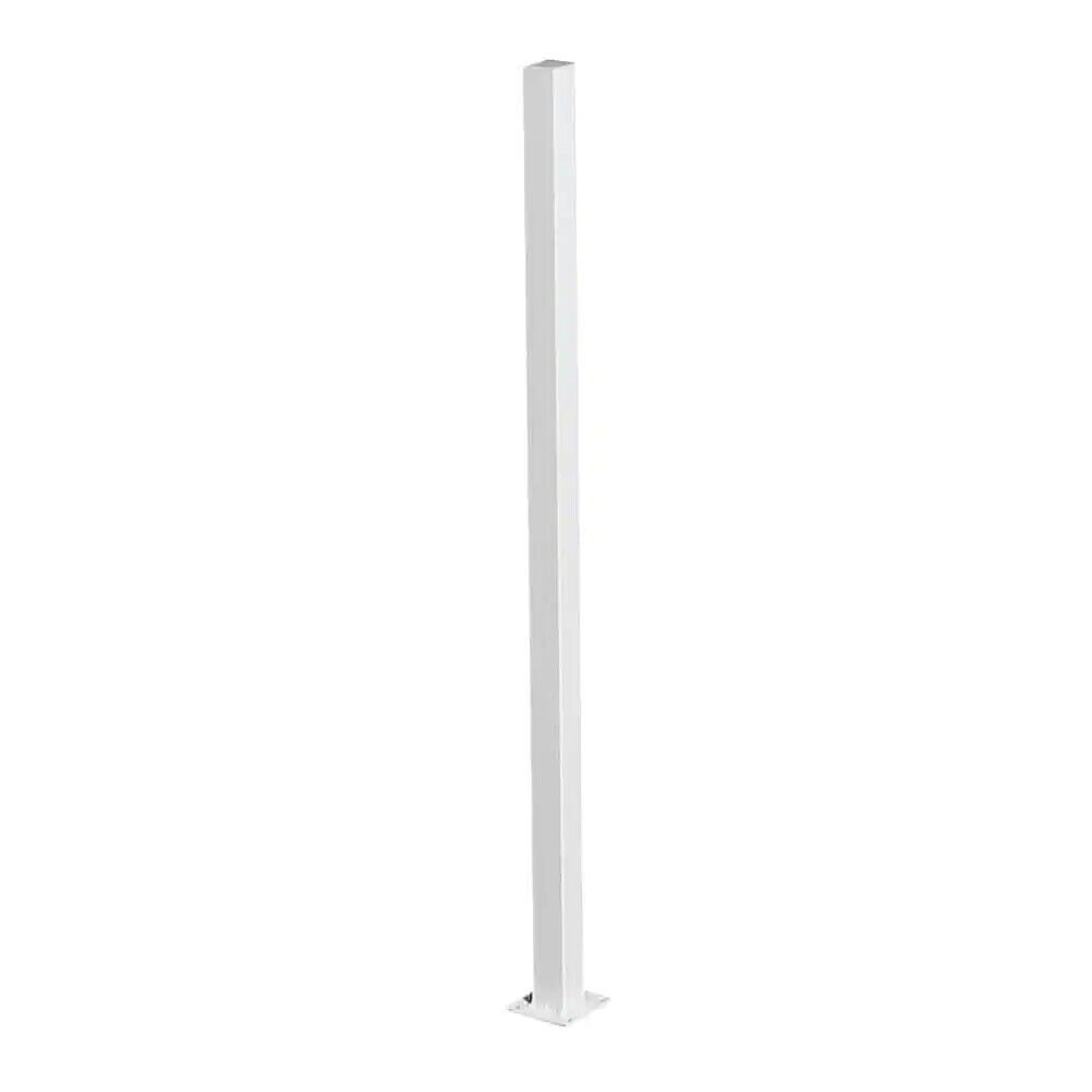2 In. X 2 In. X 5 Ft. White Metal Fence Post With Flange And Post Cap