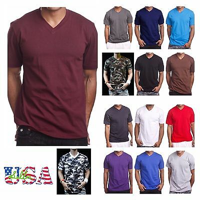 Men's Heavy Weight V-neck T-shirt Lot Plain Tee Big And Tall Comfy Camo Hipster
