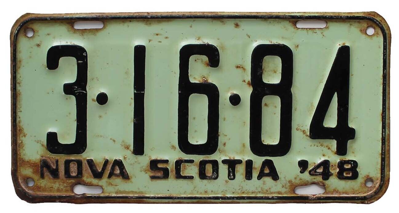 Vintage Nova Scotia Canada 1948 License Plate, 3-16-84