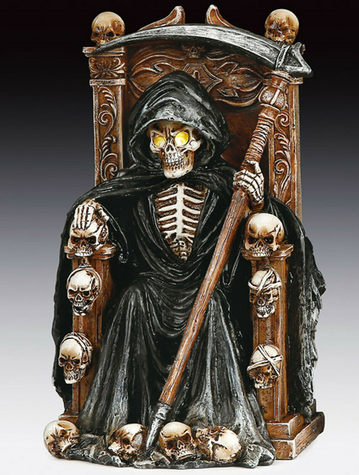 Grim Reaper Skeleton Sitting With Led Figurine Statue  Halloween