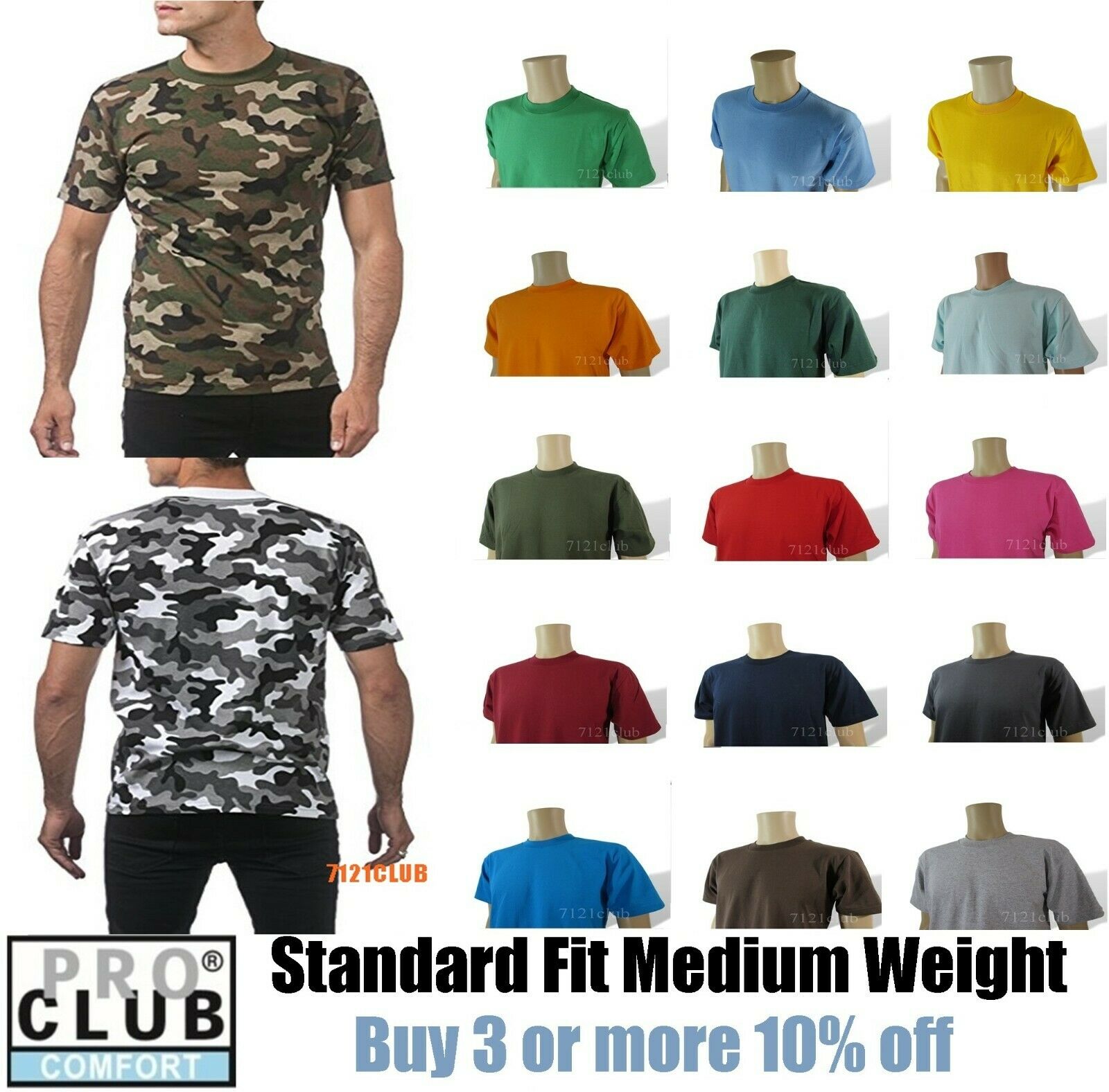 Pro Club T Shirts Proclub Comfort Mens Plain Short Sleeve T Shirt Camo Tee S-7xl