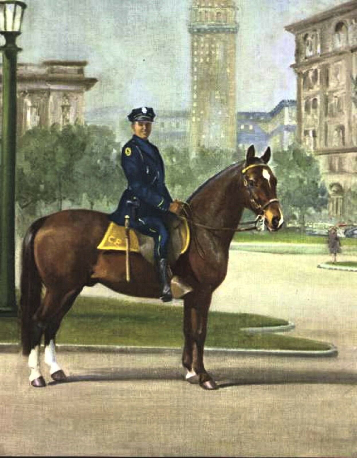 Morgan  Horse Police Man In City On Duty  Art Print By Wesley Dennis