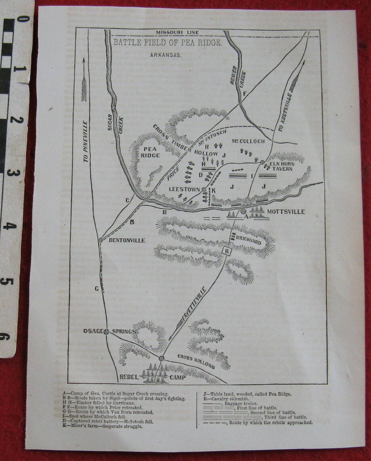 Historic Map Of Pea Ridge Battlefield, Arkansas