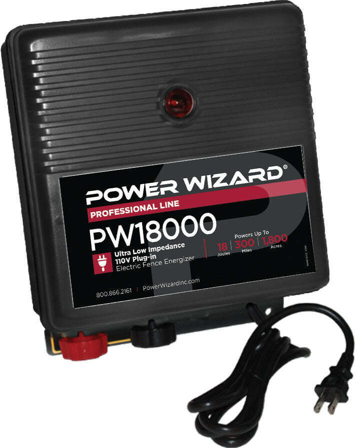 Power Wizard 18000 - Plug-in Fence Charger, 18.00 Joule Output,& Up To 300 Miles
