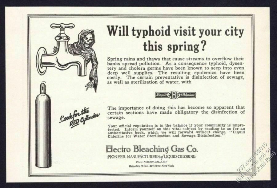 1925 Death Reaper Art Typhoid Theme Electro Bleaching Gas Vintage Print Ad