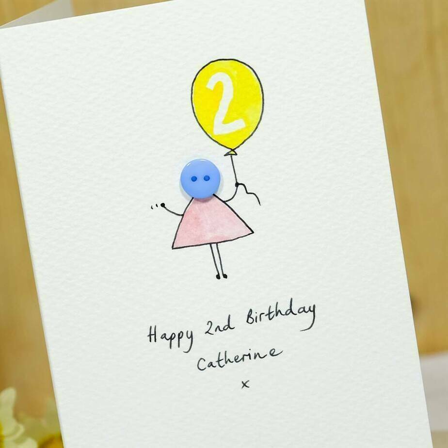 Paper Happy 2nd Birthday Catherine Handmade Button Balloon Birthday Card