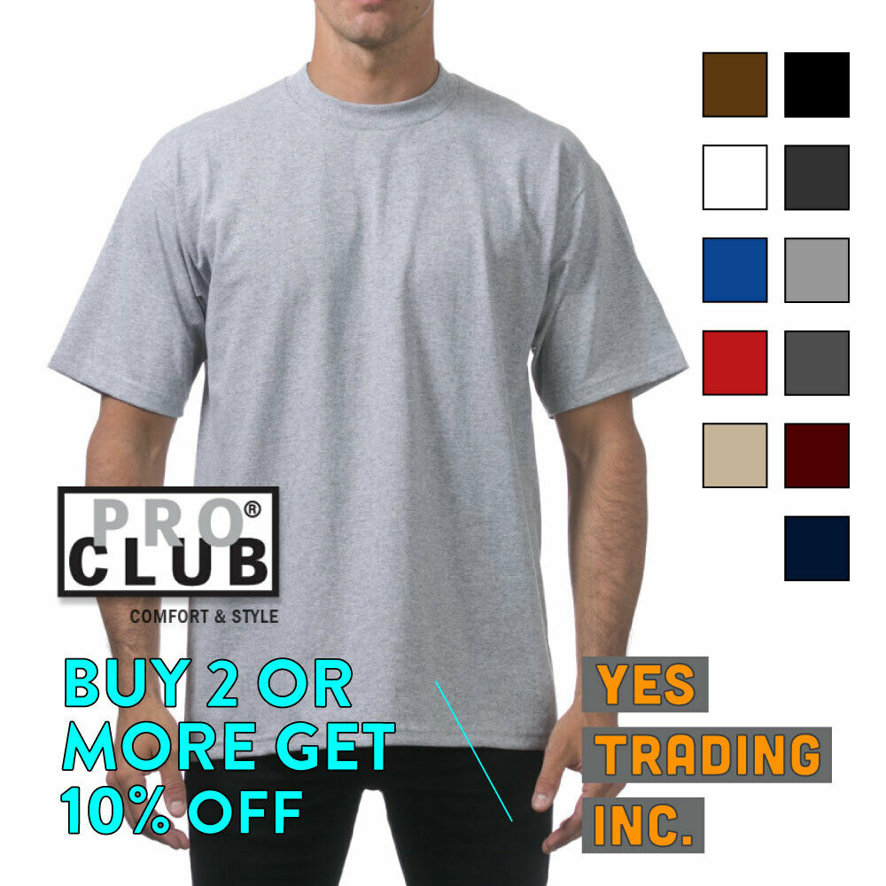 Proclub Pro Club Mens Plain T Shirt Heavyweight Shirts Short Sleeve Tee Big Tall