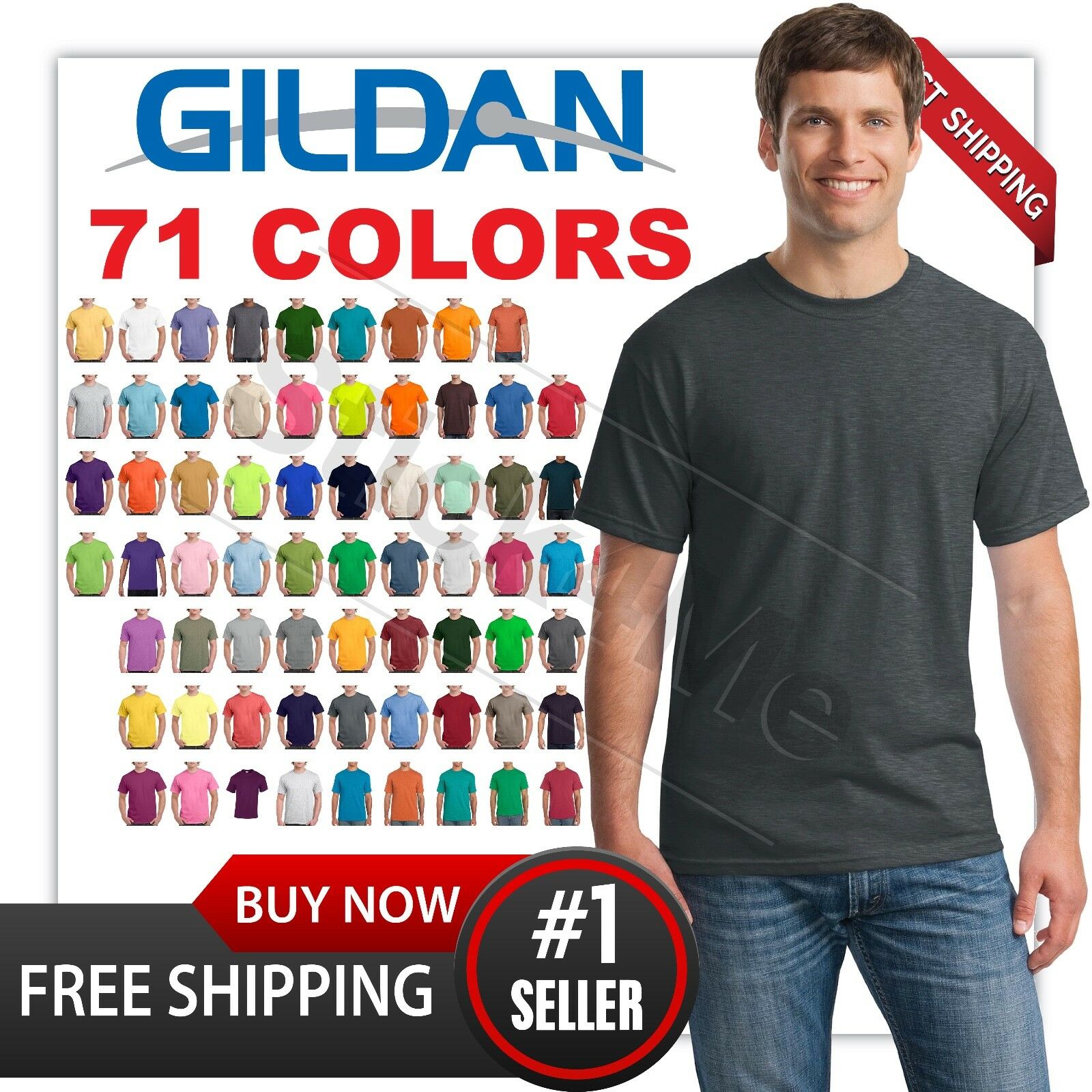 New Mans Casual Blank Tee Gildan T Shirt G5000  S-3xl
