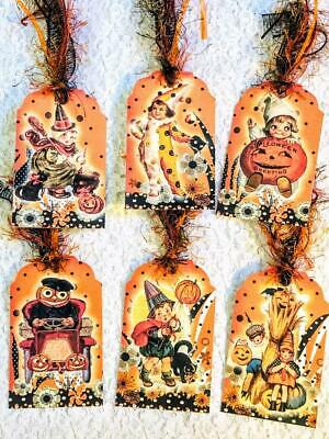 Set Of 6 Hang Tags~halloween Vintage Kids~party~gift Tags~scrapbook~cards~#349r
