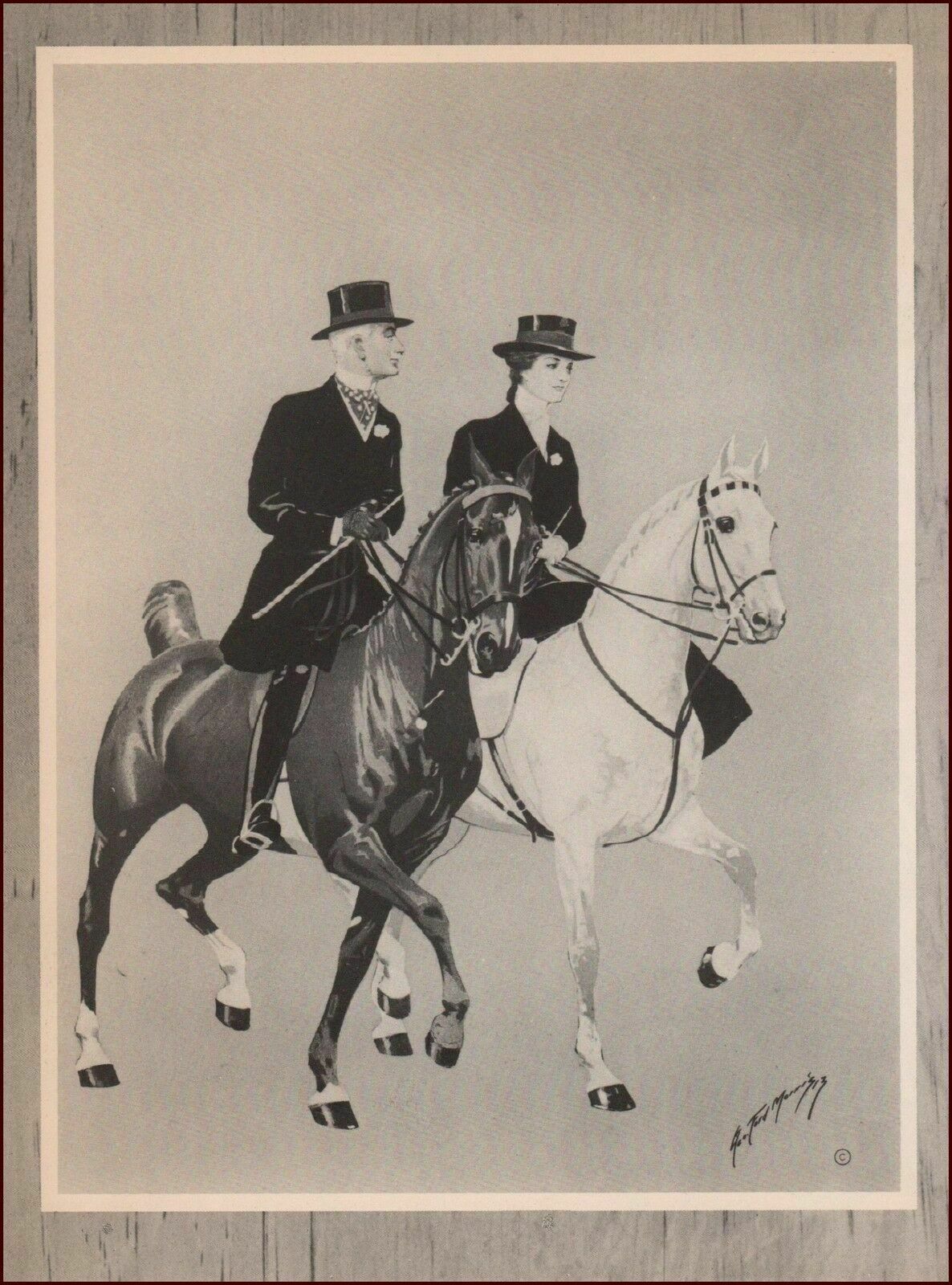 Couple Riding Saddle Horses, By George Ford Morris Vintage 1952  Sidesaddle