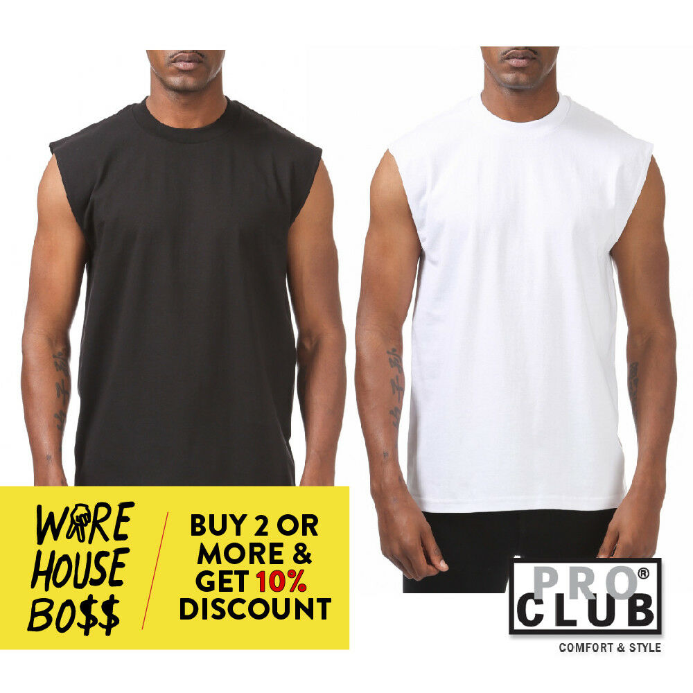 Proclub Pro Club Mens Plain Sleeveless Casual Tank Top Active Cotton Muscle Tee