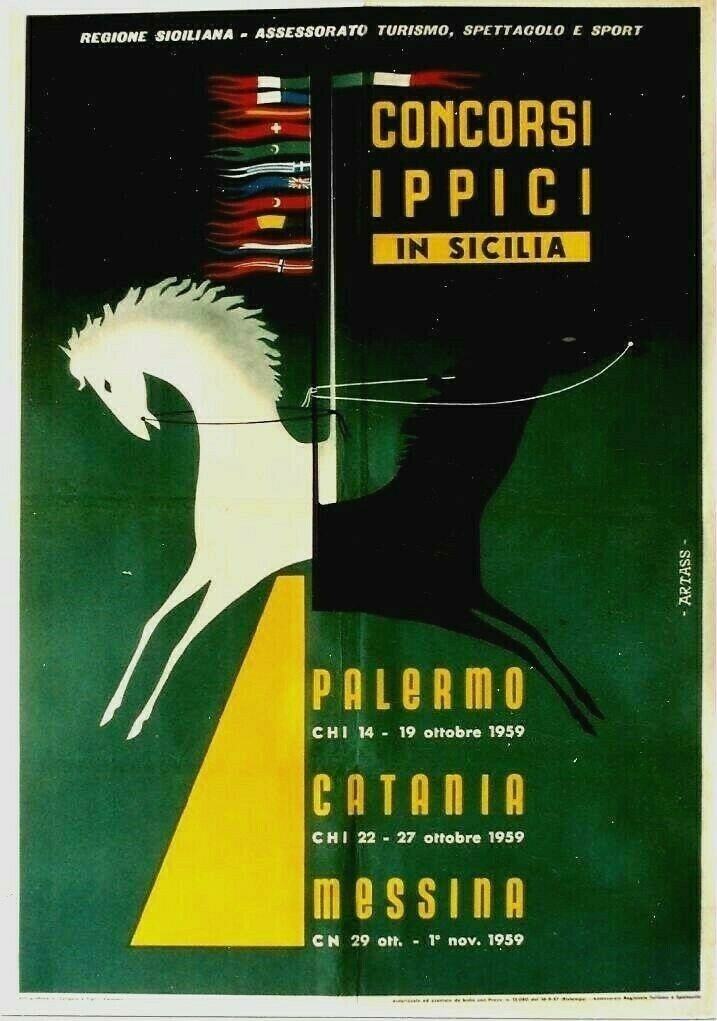 Original Vintage Poster Horse Racing Contest Sicilia Italy 1959