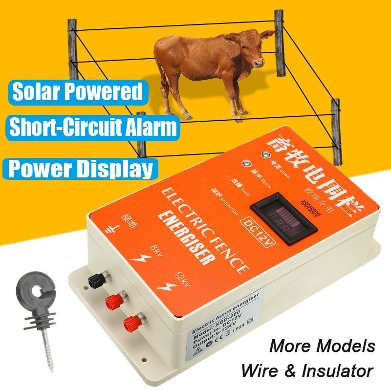 Electric Fence Energizer Solar Power Charger Voltage Controller Poultry Farm